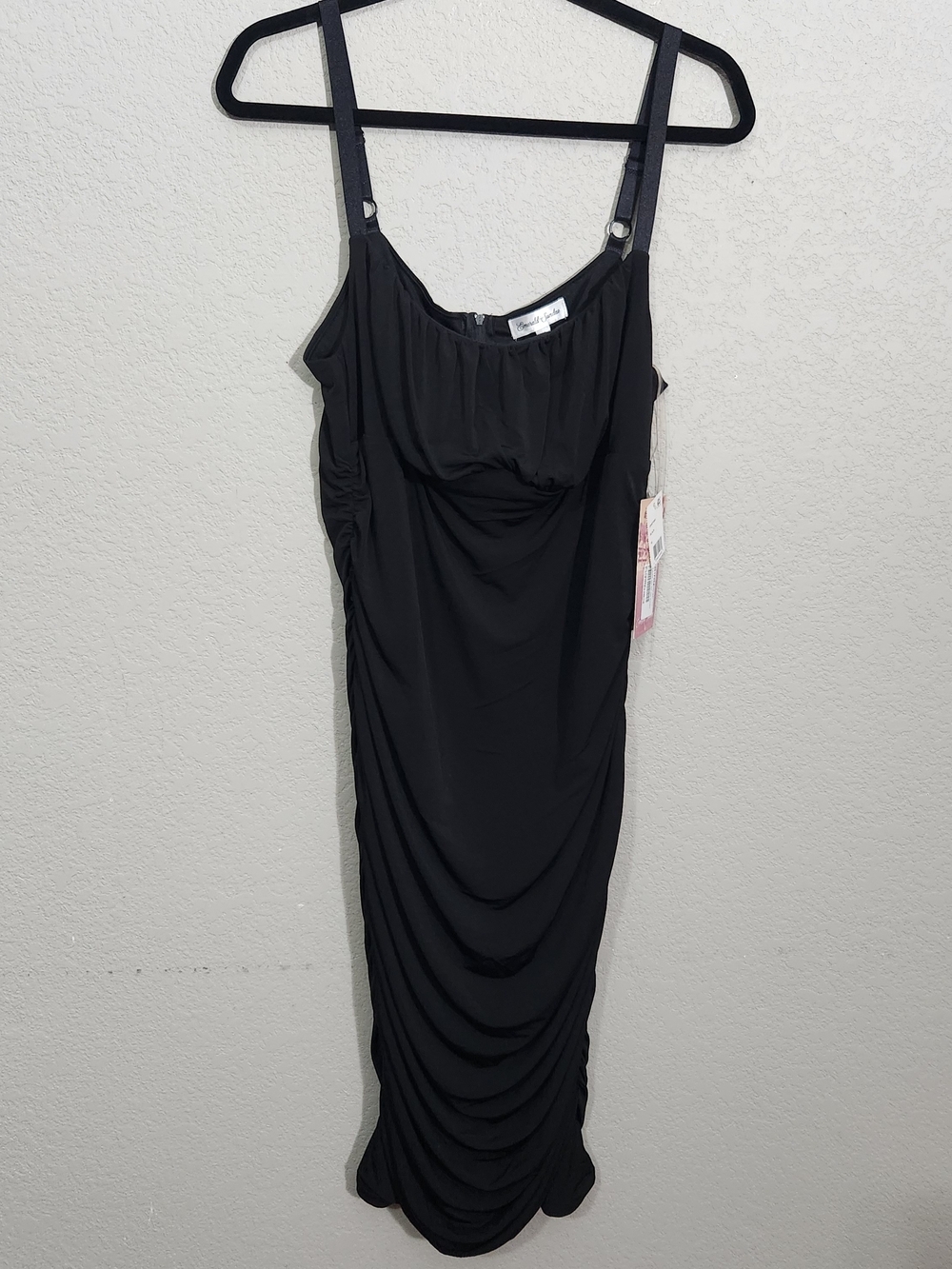 Emerald Sundae Black Ruched Midi Dress